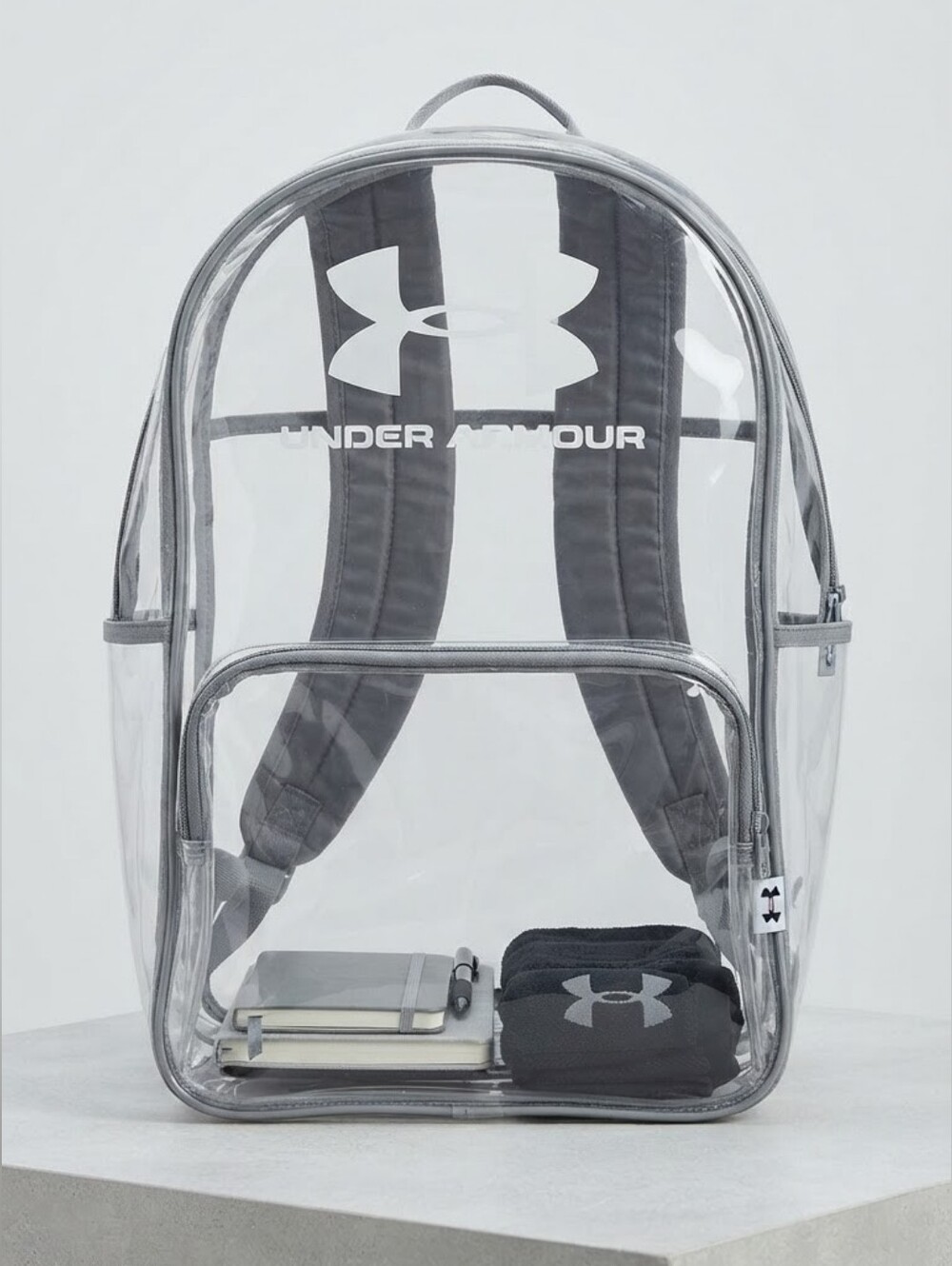 βUnder Armour Clear Transparent Backpack Stadium Approved Gray & White